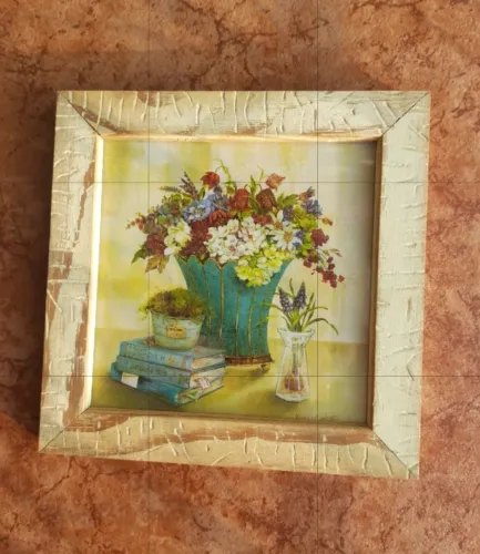 Quadro decorativo vintage em madeira de reflorestamento e vidro 22cm x 22cm