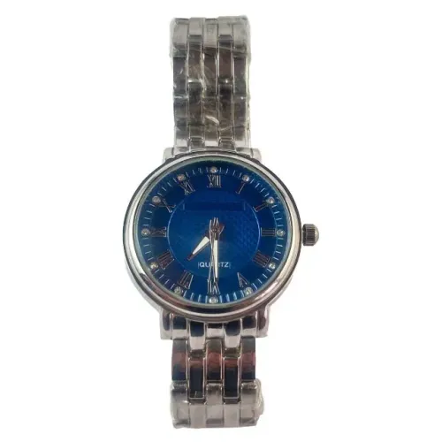 Relógio masculino de quartzo 43mm aço inox resistente a água prata / azul