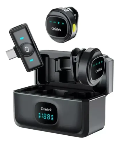 Microfone Sem Fio Onistek ON-MC828 Duplo USB-C P/ Celular e PC