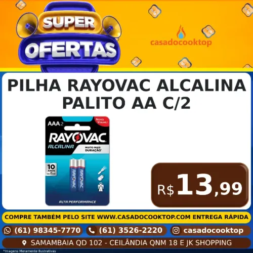 PILHA RAYOVAC ALCALINA PALITO AA C/2 221