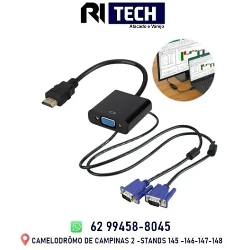 Kit Adaptador Hdmi Vga Conversor + Cabo Vga Tv Notebook Monitor