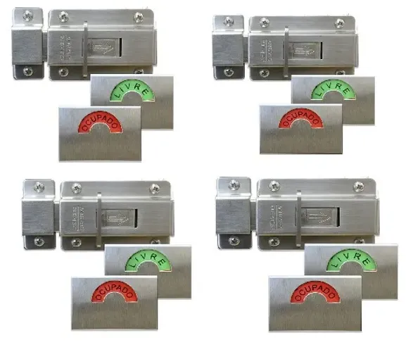 Kit 04 Unidades - Fecho Trinco Para Banheiro Livre Ocupado Silvana Assa Abloy Inox
