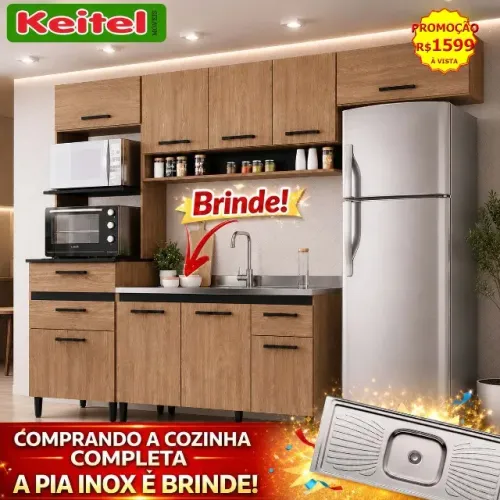 Cozinha Modulada Giovana 4 Peças Freijó / Preto