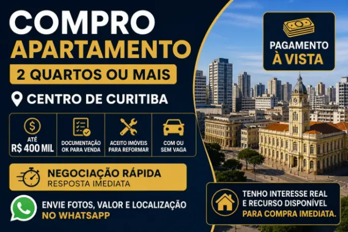 COMPRO À VISTA apto 2 quartos até R$ 400 mil