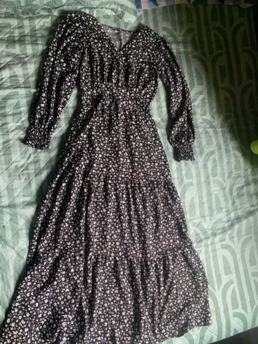 vestido midi floral preto m