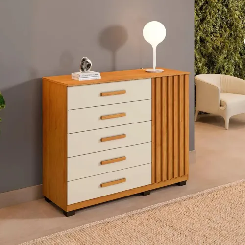 Comoda Paris Quarto Com 5 Gavetas E 1 Porta Ripada / pronta entrega 