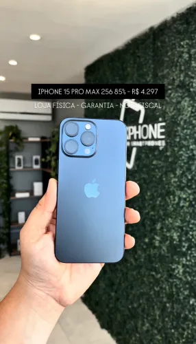 iPhone 15 Pro Max 256 Azul 85% - Loja física - Nota fiscal @harckphone