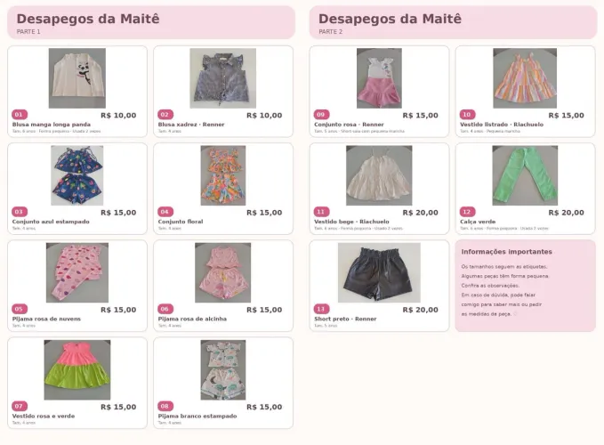 Roupa infantil feminina