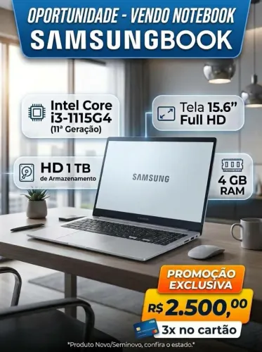 Samsung Book NP550XDA, Core i3-1115G4, 4 GB RAM e HD de 1 TB
