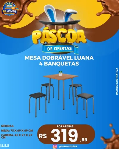 Mesa dobrável + 4 banquetas (Pague na entrega)