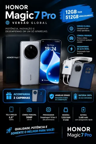 Honor Magic 7 Pro versão global 12/512 Impecável + Caixa