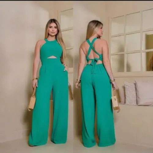 Macacão Feminino Longo Pantalona Com Bojo E Costas Abertas