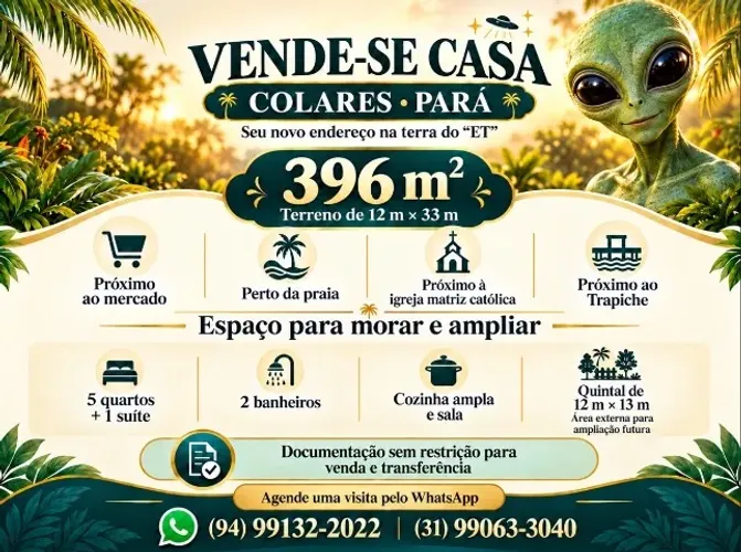 CASA EM COLARES, com 5 quartos + 1 suíte, garagem para 3 carros, a 100m da praia