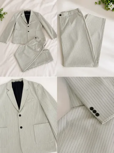 Terno Social Masculino XL Off White Listrado - Usado Apenas 1 Vez | Estado de Novo