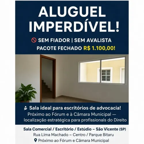 Sala/Conjunto para aluguel com 25 metros quadrados em Centro - São Vicente - São Paulo