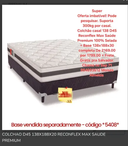 Oferta:Cama + Colchão 138x20 D45 Reconflex Max Saúde Premium/Novo Fábrica/Paga na entrega