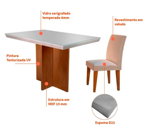 Conjunto de Mesa de Jantar - 4 Lugares