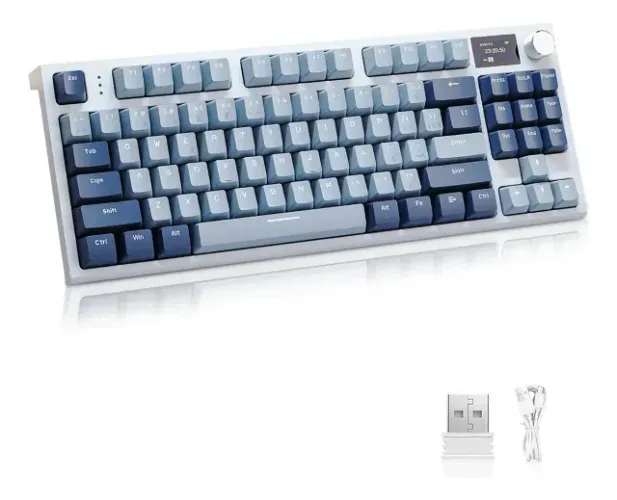 Teclado Mecânico Sem Fio Attack Shark K86 Branco com Azul - RGB, Hot Swap, Display-Novo!!