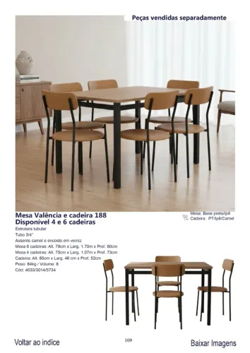 Mesa de jantar Valência com 06 cadeiras