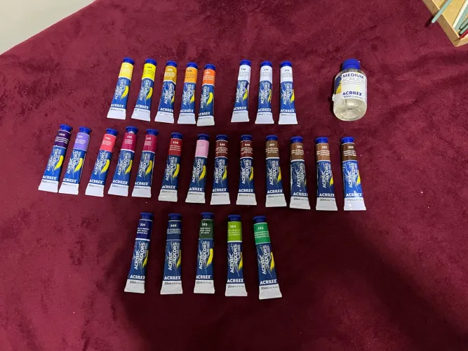 Kit com 26 tintas acrílicas novas da acrilex + médium acrílico 100mL