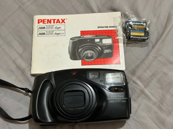 Câmera Analógica Pentax Zoom 105 Super Antiga com Case e Manual