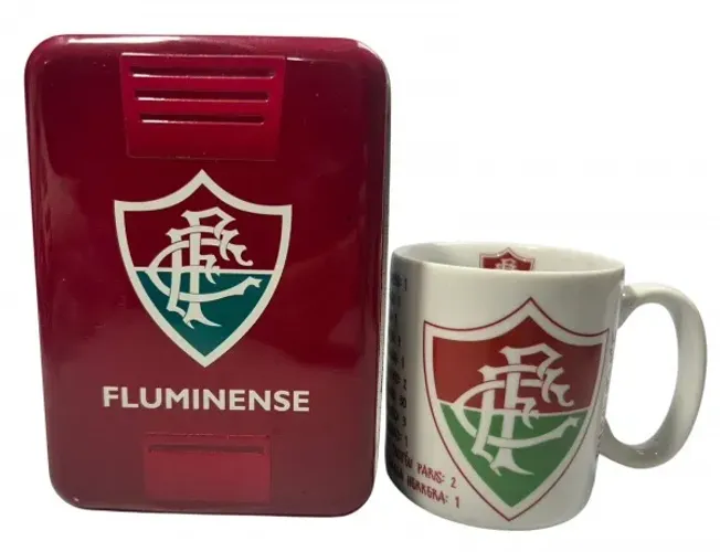 Kit de lata e caneca de porcelana vitoriosa do Fluminense