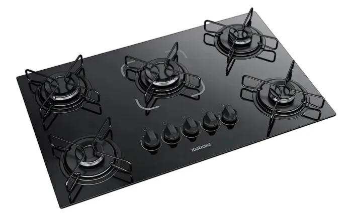 fogão 5 bocas itatiaia electra glass plus preto mesa de vidro bivolt