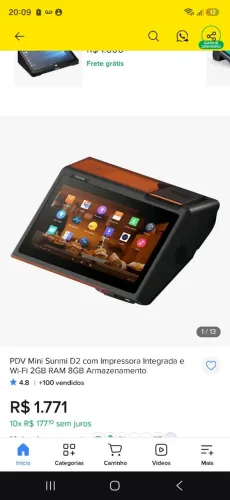 PDV Mini Sunmi D2 com Impressora Integrada