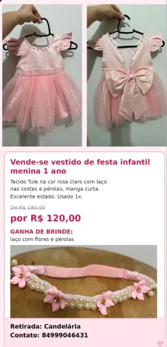 Vende-se vestido de festa infantil 1 ano menina 