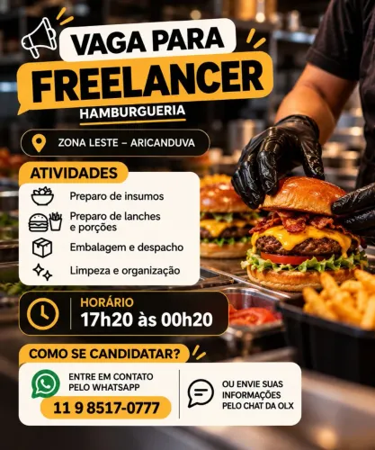 Vaga Freelancer - Ajudante de Hamburgueria | Aricanduva