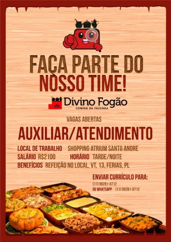 Vagas abertas no Divino Fogão ? Faça parte no nosso time! Atendente de restaurante