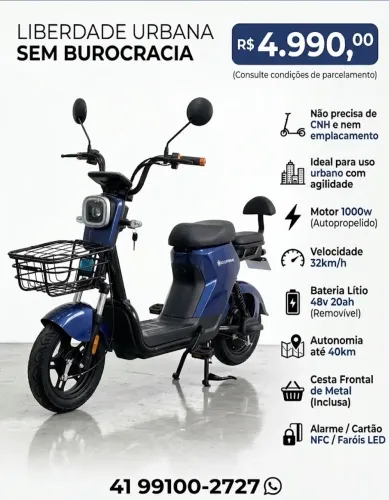 Scooter Elétrica 1000 Watts Bateria de Lítio Autopropelido