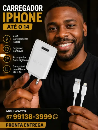 Carregador de Parede Branco 2.4A Rápido 1Hora com Cabo USB A/Lightning Eficiente e Elegant
