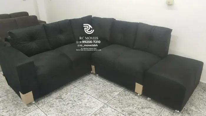 Sofá de Canto com Puff Suede D33 Confortável Direto da Fábrica