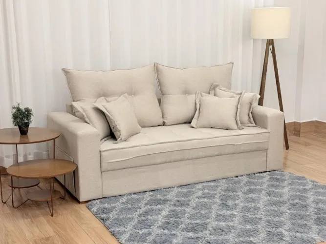 Sofá 3 Lugares Noruega Living Molas Bonnel - Bege Linho Entrega Rápida