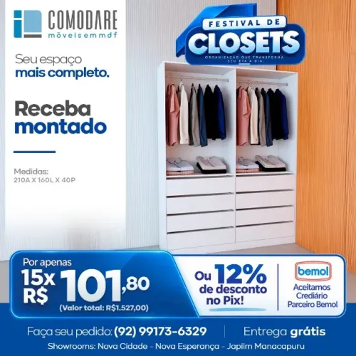 Closet 1,60m com 8 Gavetas - R$ 1.527,00