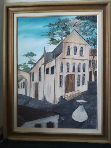Quadro naïf original 88x68cm tema Ouro Preto do artista Edu Freitas na ARTE CEDRAS Lauro F