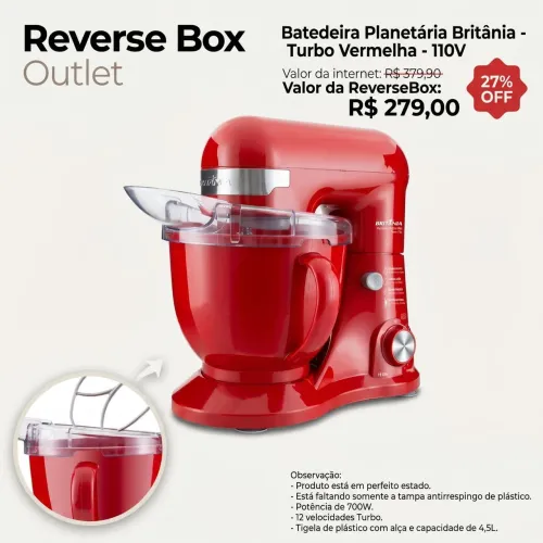 Batedeira Planetária Britânia Turbo - Vermelha 110V