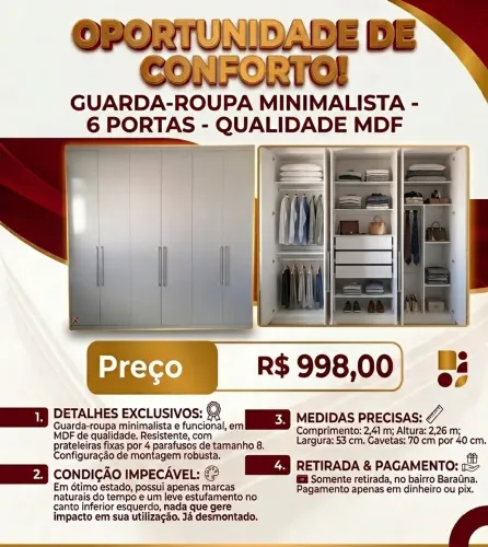 Guarda-Roupa Minimalista 6 Portas