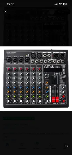 Mesa de som amw mx8 pró 8 canais efeitos usb bt