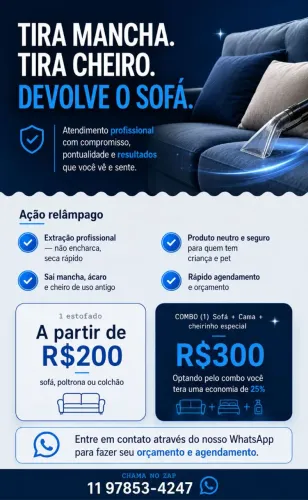 Limpeza e higienização profissional estofados.