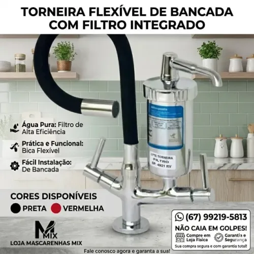 Torneira Flexível de Bancada com Filtro (BASE METAL). Cod:044