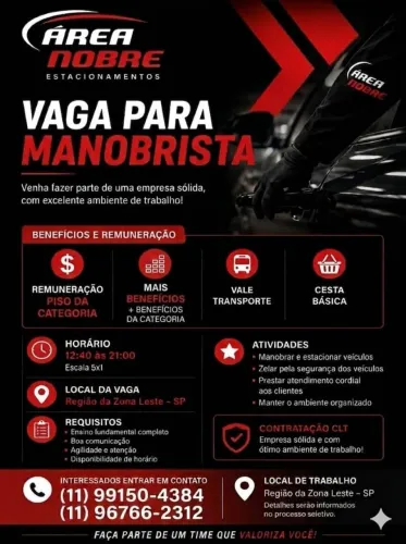 Vaga Manobrista chamar wattasap *