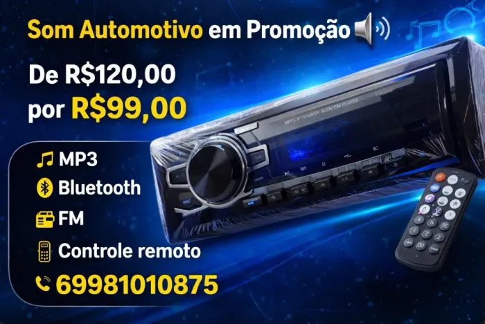 Som automotivo MP3 Bluetooth FM Controle 