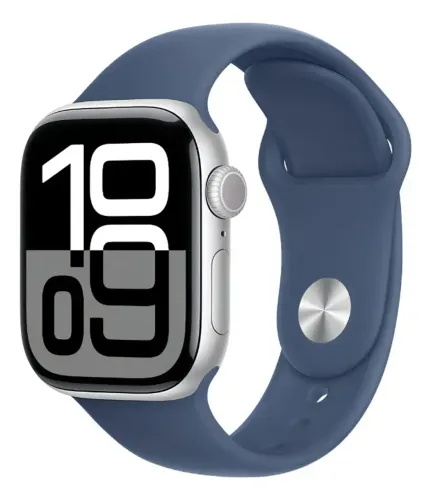 Apple Watch Series 10 GPS ? Caixa prateada de alumínio - 42 mm ? Pulseira esportiva denim