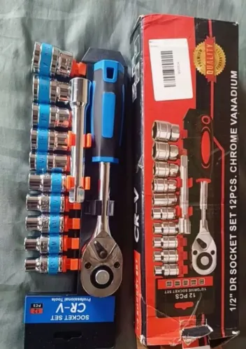 Jogo De Soquete Sextavado 1/2 Catraca 12 Peças 10 a 22mm com Extensão