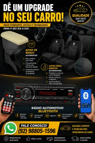 KIT ACESSORIOS VEICULO RENAULT- RADIO MP3-APOIO DE BRAÇO -CAPA BANCO INTERNO RENAULT