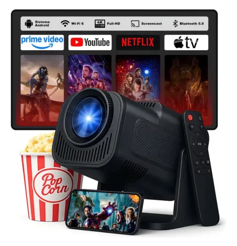 *Projetor Portátil Smart HY320 Sistema Android resolução Ultra 4K HD 120 polegadas