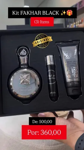 Kit Fakhar Black Lattafa - Perfume Árabe 3 Itens