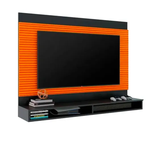 Rack Suspenso com Painel Ripado para TV até 55? - Amadeirado